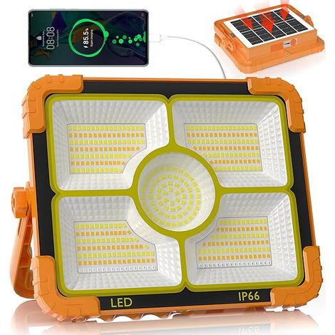 Lampe De Travail Solaire LED - 10000 Lm - 466 LED - 5 Modes - Batterie Rechargeable 12000 Mah - Etanche IP66 - Pour Travaux Extérieurs - 1 Pièce (1/3)