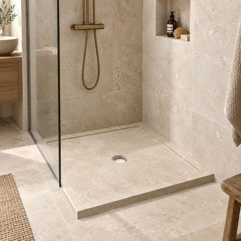 Receveur de douche Travertin Beige - 90x90x5 cm - À l'unité - Ti'ma Stone (1/4)