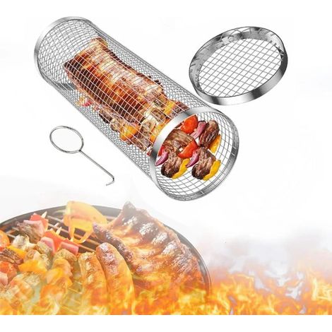 1 panier à griller à roulettes, panier à griller, panier à griller en acier inoxydable, accessoires pour barbecue (1/5)
