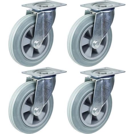 Rollen - PARNELLS - 200 mm - Graugummi - Satz von 4 - Tragfähigkeit 820 kg