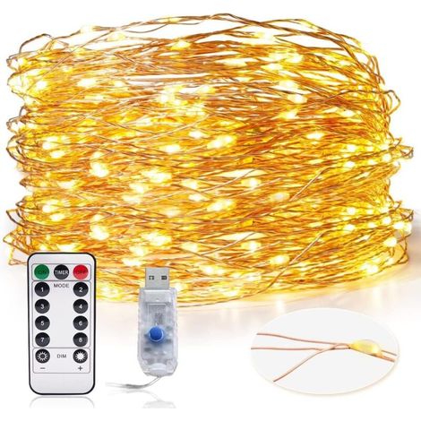 Guirlande Lumineuse Exterieur, USB 300 LED en Cuivre, Imperméable IP65, Alimenté par USB,Chaud Blanc Exterieur Lumières Intérieures pour Mariage Champêtre, Noël,Anniversaire Soirée(99ft/30m)