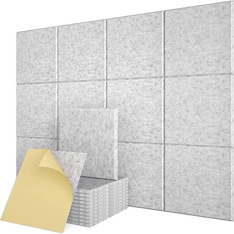 Lot de 12 panneaux de feutrine 30 x 30 cm, autocollants muraux, tableaux d'affichage, grande alternative aux tableaux en liège pour bureaux - Panneaux muraux en feutrine pour tableau d'affichage - gri (1/5)