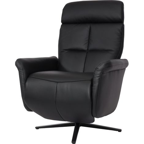 Poltrona reclinabile girevole lounge TV relax imbottita moderna HHG-378 vera pelle nero