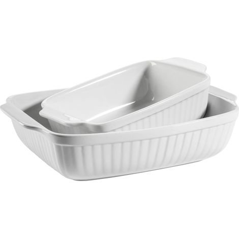 MÄSER Kitchen Time 931982 - Set di 2 pirofile, rettangolari, ideali anche per lasagne, resistenti ai graffi e al taglio, in ceramica, 33 x 24 x 8 cm, 25,5 x 16 x 7 cm, colore: Bianco (1/5)