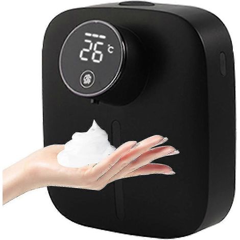Automatischer Seifenspender, wiederaufladbarer, berührungsloser Wandseifenspender für Schaumseife, Handdesinfektionsmittelspender mit Temperaturanzeige (Schwarz) (1/3)