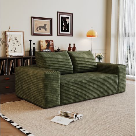 Sofá modular verde de pana con asiento profundo, sin montaje (1/5)