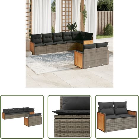 vidaXL Canapé en résine - Salon de jardin 8 pcs avec coussins gris résine tressée (1/5)