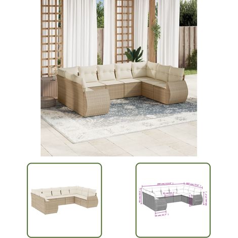 The Living Store 9-tlg. Garten-Sofagarnitur mit Kissen Beige Poly Rattan - Gartenmöbel Set - PE-Rattan Möbel - Outdoor Lounge - Gartenlounge - Esstischgarnitur (1/3)