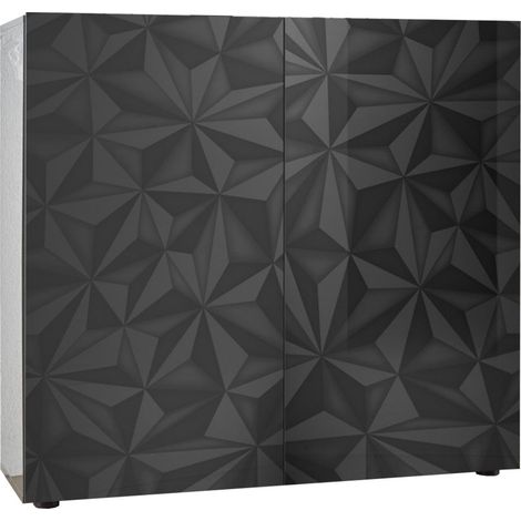 Credenza 2 Ante 120x42x110 cm in Legno TFT Praga Nero Lucido (1/5)