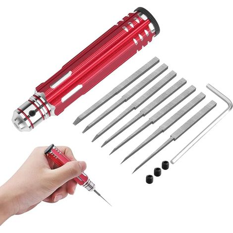 Kit d'outils 7 en 1 Prime Model Scriber Gundam en résine avec lames de 0,1/0,2/0,4/0,6/0,8/1,0/2,0 mm pour modélisme, loisirs créatifs, gravure, coupe - Rouge (1/4)