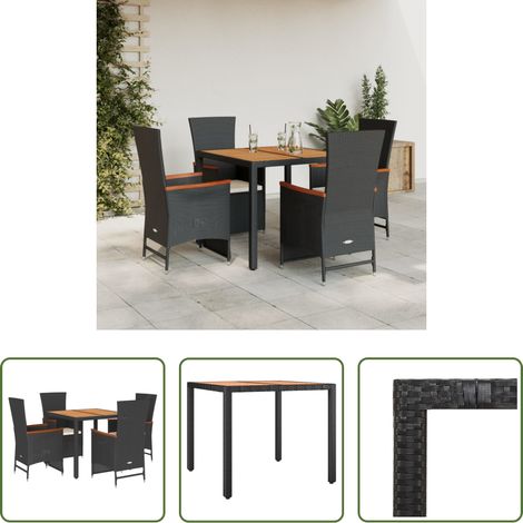 Gartentisch - 5-tlg. Garten-Essgruppe mit Kissen Schwarz Poly Rattan (1/5)