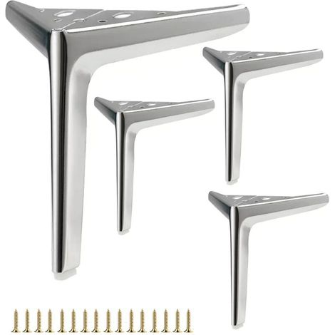 Pieds de meubles en métal, pieds de meubles DIY, pieds de canapé et pieds de chaise, ensemble argent brillant de 4 25 cm. (1/5)