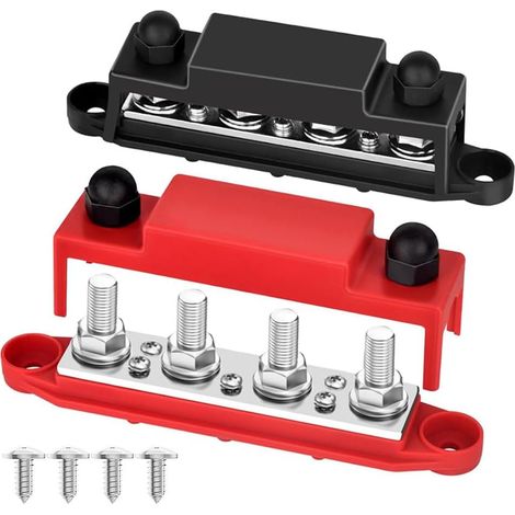 Barre Omnibus Marine 12V, Bloc de Distribution d'alimentation M10, 4 bornes Max 48V 250A, Bloc de Jonction de Batterie Robuste avec Couvercle (1/5)