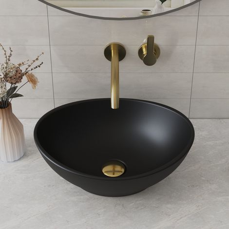 Aufsatzwaschbecken DeerValley DV-1V0011 – Schwarzes Keramik Aufsatzwaschbecken in ovaler Form, 40 x 33 cm, für Waschbecken im Badezimmer. (1/5)
