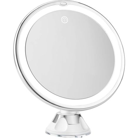 Miroir de maquillage grossissant x25 avec lumière, ventouse et rotation à 360° – 3 réglages d'éclairage – idéal pour votre coiffeuse. 1 pièce. (1/5)