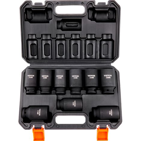 VEVOR Juego de Vasos de Impacto 1/2" Juego de Vasos de Impacto Metricos 9 piezas 29-38 mm Acero de Aleación CR-Mo Dureza HRC 42-48 con Estuche de Transporte para Reparación Automática
