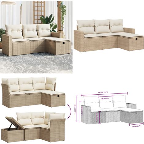 4-tlg. Garten-Sofagarnitur mit Kissen Beige Poly Rattan - Gartengestell - Gartenmöbel Set - Outdoor Lounge - Rattan Sessel - Gartenstuhl - Home & Living (1/5)