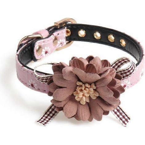 Collier pour chienne fille fleur, motif floral, boucle métallique, fleur artificielle réaliste, S-1,3x32cm, rose.