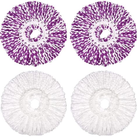 Tete De Balai Serpillere - Microfibre - Pour Balai A Franges Rotatives - Diametre Interieur 16 Cm Diametre Exterieur 36 Cm - Blanc Et Violet - 4 Pieces