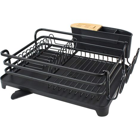 Égouttoir à Vaisselle en Aluminium avec Plateau Amovible, 41,9 x 29,9 x 13,4 cm, Noir (1/5)