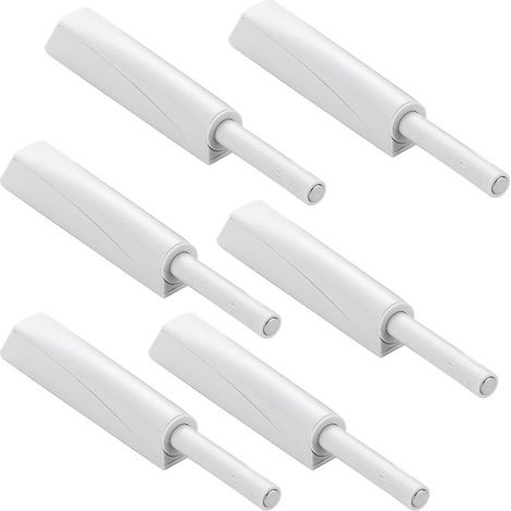 Lot de 6 ferme-portes blancs à pression Push to Open - Amortisseurs de porte à fermeture douce - Pour portes d'armoire, tiroirs, ouvre-pression - Loqueteaux magnétiques à pression (1/5)