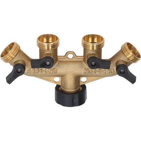 Répartiteur d'eau en laiton à 4 voies, vanne à bille, distributeur pour l'irrigation de jardin, l'irrigation agricole, le lavage de voiture, style américain (1/5)