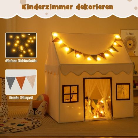 Tenda da gioco per bambini con tappetino e luci, beige, 123x107x137 cm