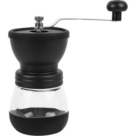 Moulin à café manuel portable en acier inoxydable et silicone, facile à nettoyer et durable pour la maison et les voyages. (1/5)
