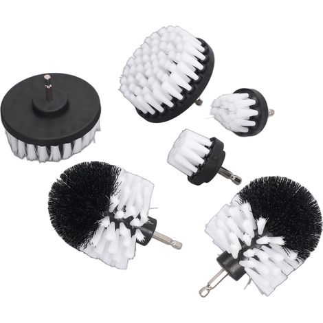 Lot de 6 brosses de nettoyage pour perceuse, poils en nylon souple blanc, résistantes à l'usure, pour le nettoyage des coins de murs et de carrelages. (1/5)