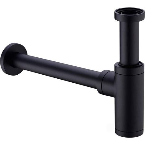 Sifón de fregadero de latón, sifón de fregadero universal con tubo de extensión de 200 mm, sifón de fregadero ajustable de 1 1/4 x 32 mm, antiolor a prueba de fugas, negro mate (1/5)