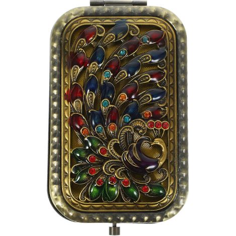 Miroirs de maquillage vintage pour femmes, double face, de poche, portables, compacts et pliables, parfaits pour les voyages et le shopping en extérieur (couleur aléatoire).-10.00X6.00X3.00CM (1/4)