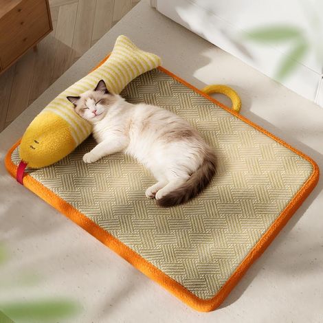 Kühlende Katzenbettmatte mit Fischkissen, atmungsaktive Schwamm-Schlafmatte für Katzen und kleine Hunde (75 x 55 cm) (1/3)