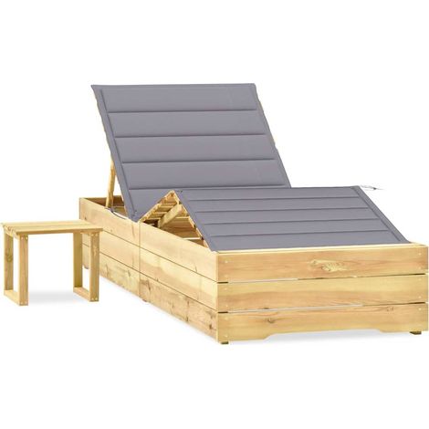 vidaXL Tumbona de jardín con mesa y cojín de madera de pino impregnada (1/3)