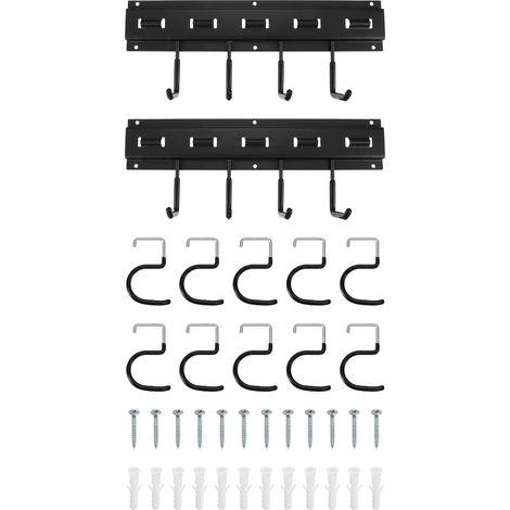2 Set Porte-Outils de Jardin 8 x 41cm Support Mural Crochet Noir (1/5)