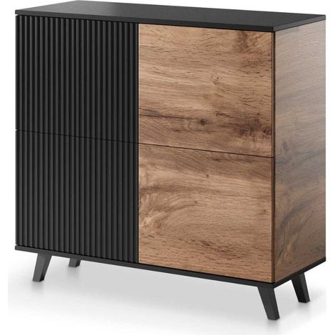 Bahut contemporain 100 cm 2 portes aspect chêne wotan et noir PUMP (1/5)
