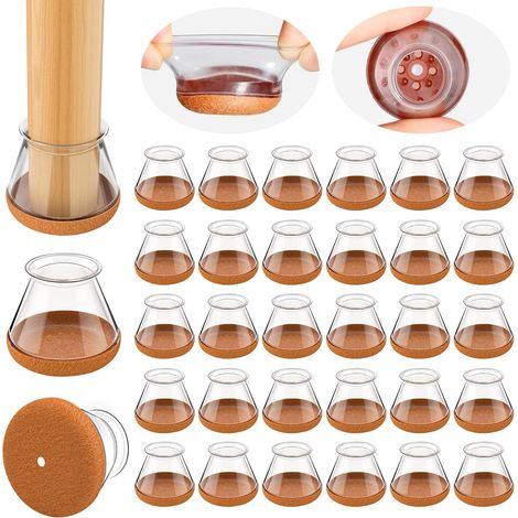 Chair Leg Protectors, 32 Pieces Transparent Chair Leg Protectors, Round Silicone Chair Pads with Thickened Felt, Suitable for Hardwood Floors (Fit: 20.1-30mm) (1/5)