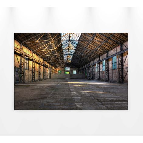 Tableau style industriel lieu abandonné | Tableau sur toile idéal déco salon chambre & bureau | Tableau moderne gris marron 0,9 x 0,6 m (1/5)