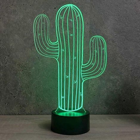Lampe de nuit 3D en forme de fleur de cactus, illusion d'optique LED, 7 couleurs changeantes, interrupteur tactile, lampe de table décorative, cadeau avec base plate en acrylique et ABS, câble USB (1/5)
