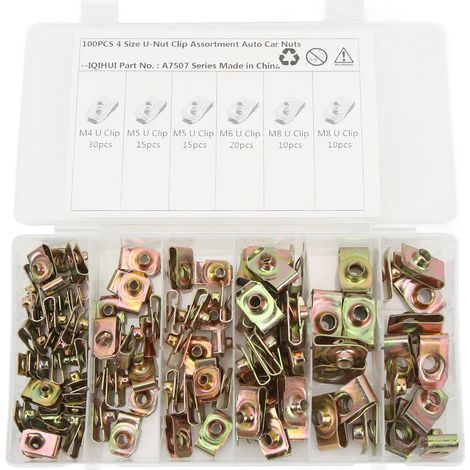 Écrous à clips U 100 pièces, acier inoxydable galvanisé multicolore, kit d'insertion pour automobile, assortiment de fixations (1/5)
