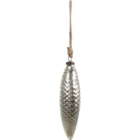 Boule de Noël Décoration de Sapin en Verre Argenté Suspension Festive 6 x 23 cm - PANGIVO