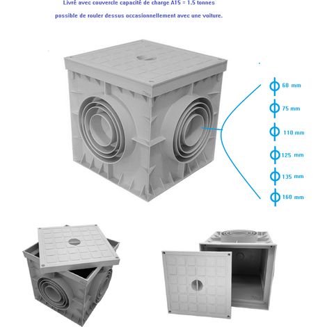 Regard de visite PP gris 300x300x300 pour Conduite EAU - Eaux pluviales -câble électrique