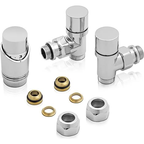 Coppia valvole per termoarredo cromate con testa termostatica e raccordo rame 12 mm (1/5)