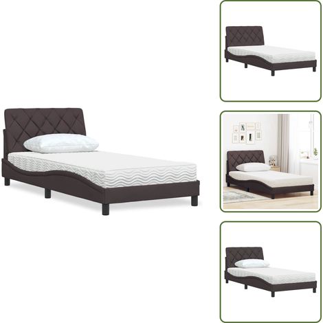 Lit avec matelas marron foncé 100x200 cm tissu - Lit - Lits - Meuble De Chambre À Coucher - Sommier (1/5)