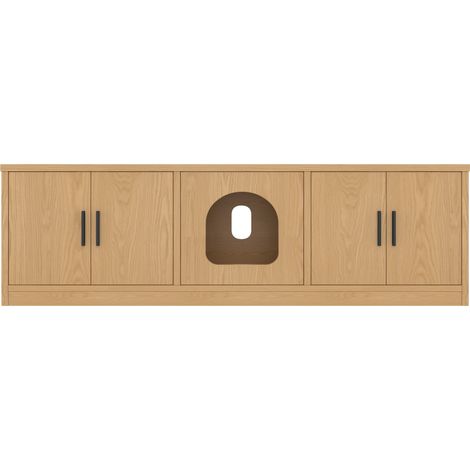 Mueble arenero para gatos 140 x 40 x 45,5 cm color roble con rascador y ventilación (1/5)