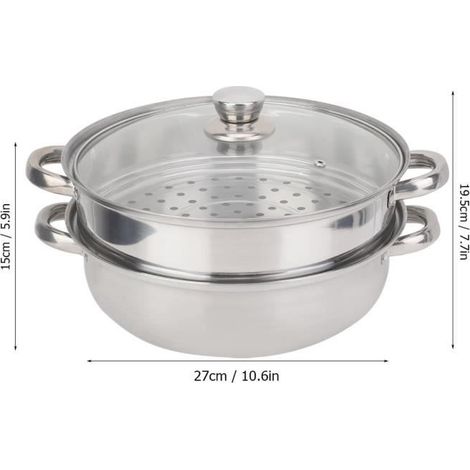 Cuiseur Vapeur - HB - 2 Couches - Acier Inoxydable - 27 cm - 1160 g (1/4)