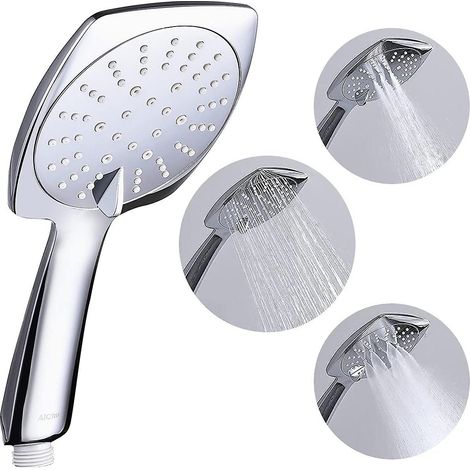 Pommeau de douche carré haute pression grand format avec 3 jets et fonction économie d'eau - Universel et réglable - SH-Large Argent (1/5)