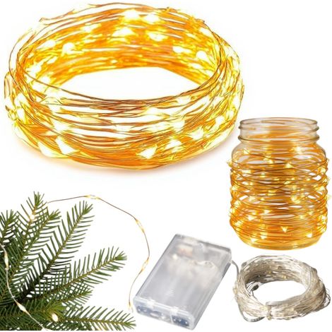 Cavo per lampade a LED da 10 metri con 100 micro luci LED a batteria, luce bianca calda. (1/5)