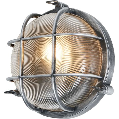 Litecraft Remy Wall Light Outdoor IP44 Rated Caged Round Bulkhead Fitting - Silver (1/5)