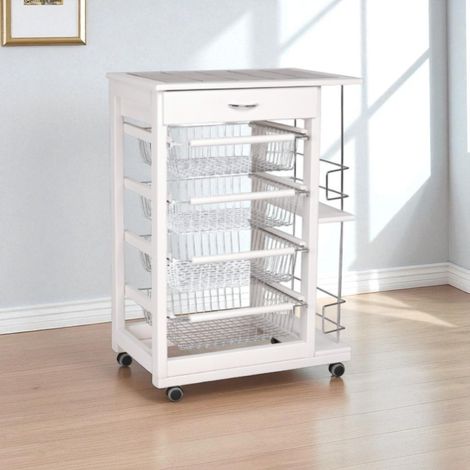 Carrello da cucina portafrutta con portabottiglie LANDHELL Bianco (1/5)