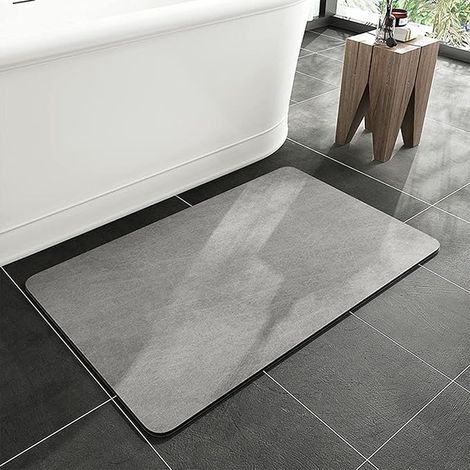 50 x 80 cm Diatomite Bathroom Mat, Memory Foam Bath Mat, Absorbent for Shower, Doormat, Bedroom (Light Grey) (1/5)